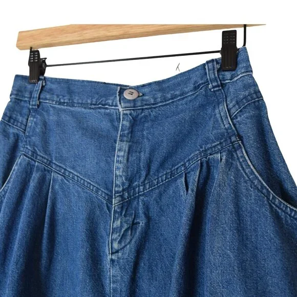 Cherokee || Vintage Denim Skirt Full A-Line High Waist Midi Prairie Sz 26 - Picture 4 of 7